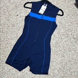 Soleil Swim by Swimco Blue Zip Front Swim Romper |‎ Size 34 | One Piece